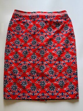 Boden Red Modern Pencil Skirt Geometric Floral Print Sz US 6R Lined Knee Length